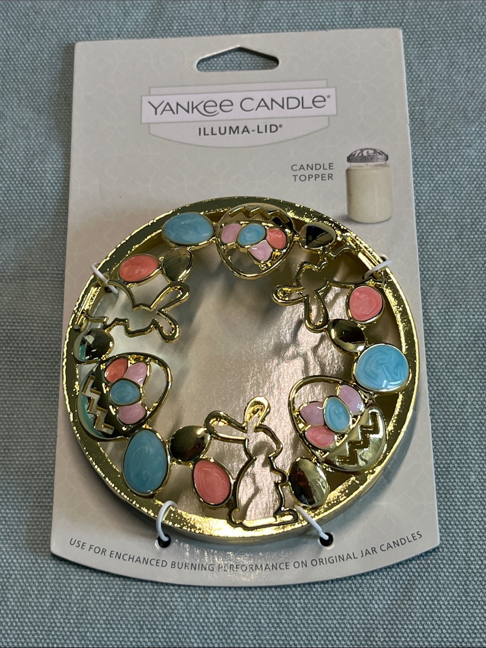 Yankee Candle Gold Illuma-Lid Topper with Pastel Blue, Pink, Coral Accents
